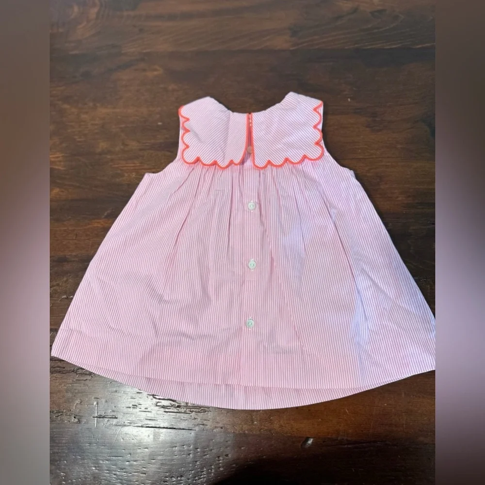 Jacadi Dress Scalloped Striped Baby Girl Pink New with tags 3 Months $89 retail - Picture 4 of 5